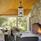Large Outdoor Pendant Lantern Light Fixture for Front Porch, 28 Inch 4-Light Black Exterior Hanging Chandelier with Clear Glass, Outdoor Indoor Pendant Lamp for Patio, Gazebo, Entryway, Doorway