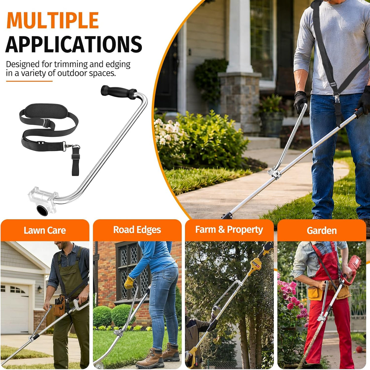 Upgraded Weedeater Handle,Ergonomic Trimmer Grip,Weed Eater Handle Extension Back Saver with Bracket Clamp,String Trimmer Handle with Shoulder Harness for String Trimmer,Lawn Care,Landscaping
