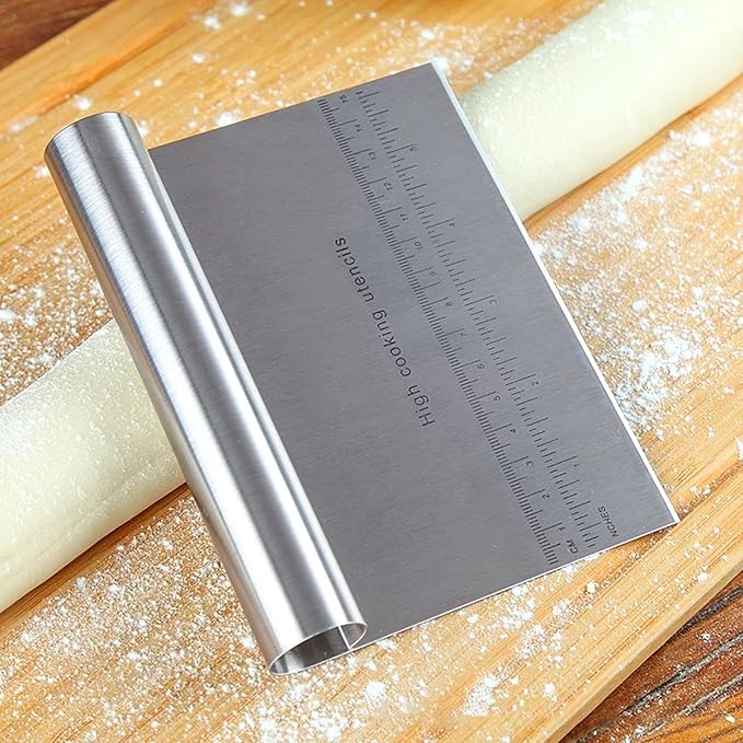 CoguZed 2 Pack Stainless Steel Pastry and Dough Cutter/Scraper/Knife Set, Ideal for Baking, Bread, Cake, Pizza, Multi purpose Bench Scraper with Measuring Scale