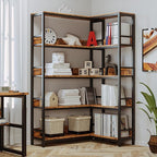 IRONCK Industrial Bookshelves 5 Tiers Corner Bookcases with Baffles Etagere Shelf Storage Rack with Metal Frame for Living Room Home Office