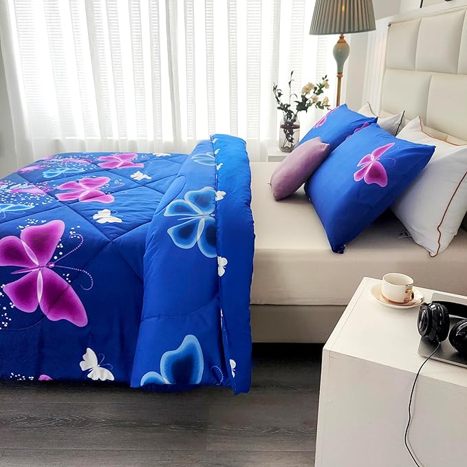 SDY 3PCS Butterfly Comforter Set Queen, Butterfly Bedroom Decor Quilt Bedding Bed in a Bag, Floral Quilts Queen Size for Girls, Kids, Toddler, Children, Teenage, Baby, Women…