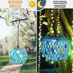 Solar Lanterns Outdoor Waterproof Hanging Solar Mosaic Lantern Outdoor Hanging Lights Waterproof Garden Patio Pathway Yard Décor Green