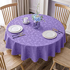 Smiry Round Waterproof Heavy Duty Vinyl Tablecloths, 60 x 60 Inch | Wipeable Washable Floral Embossed Table Cover for Kitchen and Dining Room, Indoor & Outdoor Use, Purple