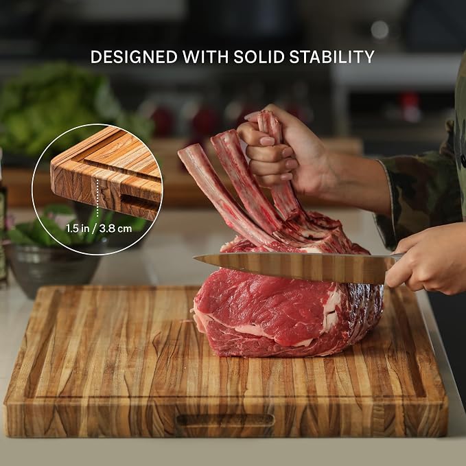 Teakhaus Carving Board with Juice Groove - Extra Large (XL) Teak Wood Cutting Board 24”L x 18”W x 1.5” Thick - Sustainably Harvested & FSC Certified - Knife Friendly with Beeswax Oil Finish