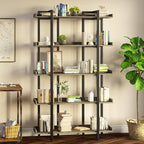Rolanstar Book Shelf 5-Tier, 71.8’’H Tall Bookshelf for Home Office, Open Wood Display Shelves, Large Standing Bookcase with Metal for Living Room, Industrial Corner Bookshelf Grey