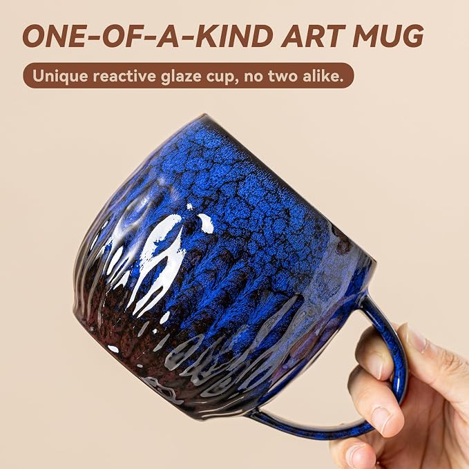 Ocean Surge Ceramic Coffee Mug - 21 oz Unique Reactive Glaze Coffee Cup with Large Handle, Aesthetic Cute Mug for Men Women Office Gift Set