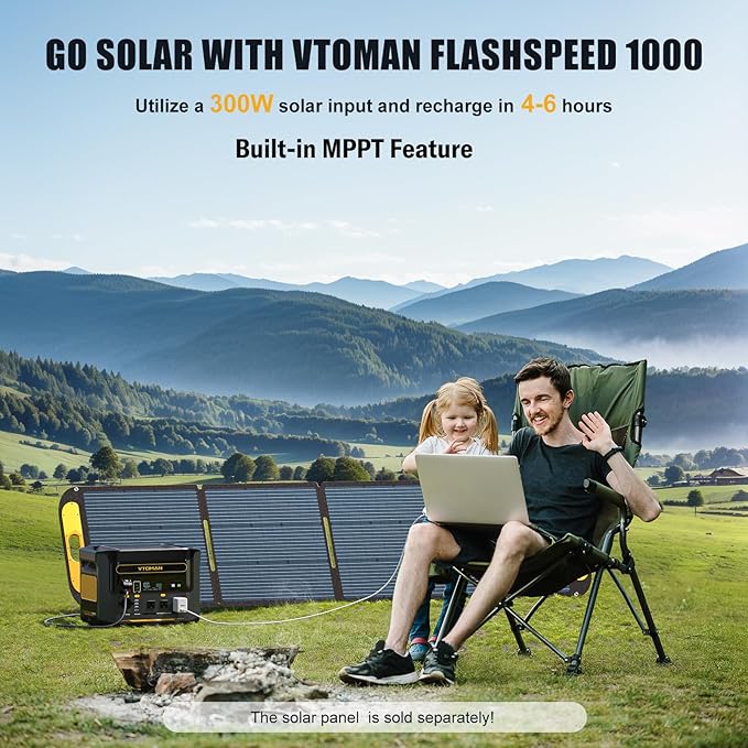 VTOMAN FlashSpeed 1000 Portable Power Station, 828Wh LiFePO4 Battery Solar Generator with Expandable Capacity 2376Wh, 1H Fast Charging(0-80%), 2000W Peak for Home Backup, Camping, Power Outages