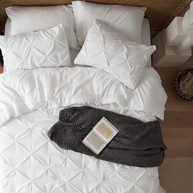Bedsure White Queen Comforter Set - Bed in a Bag Queen 7 Pieces, Pintuck Bedding Sets White Bed Set with Comforter, Sheets, Pillowcases & Shams