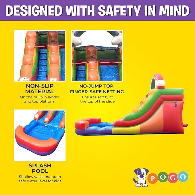 Inflatable Water Slides for Kids - Backyard Inflatable Water Slides with Splash Pool - Rainbow Cloud Slide Complete with Blower, and Stakes - 21' x 9' - 12' Tall Slide