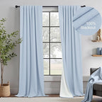 Light Blue Curtains 84 Inch Length for Bedroom 2 Panel Back Tab Pocket Pale Sky Colored Darkening Insulated Thermal Country Farmhouse Linen Blackout Curtain for Living Room Black Out Long Drape Window