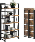 No-Assembly Folding Bookshelf Storage Shelves 5 Tiers Vintage Multifunctional Plant Flower Stand Storage Rack Shelves Bookcase for Home Office(Firestone and Black)