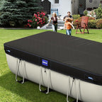 12x18 Ft Rectangular Pool Cover with Reflective Strips for Above Ground Pool, 420D Swimming Pool Cover for Rectangular or Oval Frame Pools, Solar Cover with Drawstring and Ground Nails