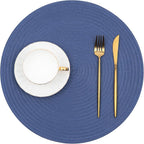 SHACOS Round Placemats Set of 6 Washable 15 inch Round Table Mats Cotton Polyester Woven Braided Place Mats for Dining Table (Sail Blue, 6)