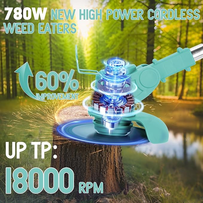 Weed Wacker Cordless Adjustable Weed Eaters 3 in 1 Electric String Trimmer Lawn with Two Battery with Charger Comes with Multiple Blades for Yard,Green,Garden(Sky Blue)