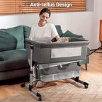 Bedside Crib,3 in 1 Baby Crib Adjustable Portable Bed for Infant,Baby Bassinet with Mosquito net Baby Newborn Must Have Bed,Grey