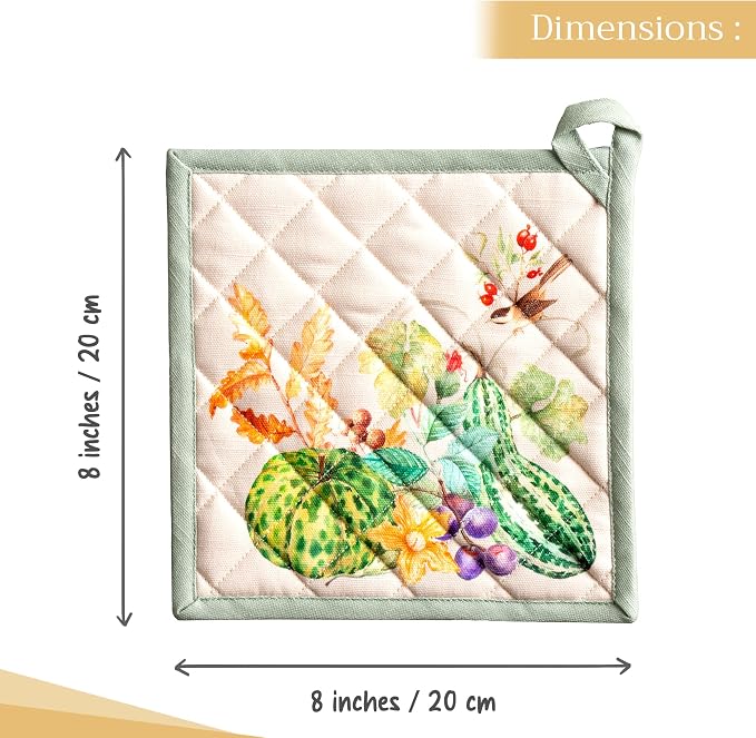 Maison d' Hermine Pot Holders 100% Cotton Potholders (8" x 8", Pack of 2) | Heat Resistant Hot Pads with Loop BBQ Cooking Baking Hotel Kitchen Handling Hot Pans Thanksgiving Christmas - Lumina