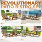 Solid Wood Rope Bistro Set of 3, Reclining Set 3