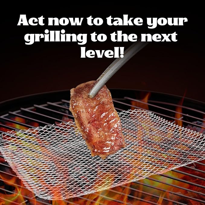 10 Pcs Disposable Grill Topper,16x12 Inch Grill Mesh Mat Disposable Pans,Non-Stick BBQ Aluminum Mats for Outdoor Grills, Easy to Clean