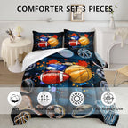 Axolotl Ball Game Bedding Set Full,Basketball Comforter Set Sports Bedding,Volleyball Comforter Set Soccer Bedding,Football Comforter Colorful Grunge Style for Kids Boys Teens,1 Quilt 2 Pillowcases
