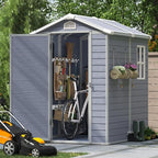 Aoxun 4'x6' Resin Outdoor Storage Shed Utility Tool Shed Storage House, Multi-Purpose Utility Tool House Applicable for Bike, Clutter Storage for Backyard, Patio - Gray