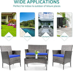 Patio Furniture, 4 Piece Conversation Set, Outdoor Wicker Rattan Table and Chairs, Sectional Sofa with Thick Cushion for Garden, Yard, or Porch, Light Grey