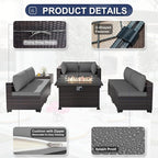 Patio Furniture Sectional Sofa Set 11-Pieces PE Rattan Swivel Rocking Chairs Patio Conversation Set w/43in Gas Fire Pit Table, Outdoor Furniture with 55000 BTU Propane Fire Pit, Grey