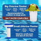 Pool Chlorine Floater, Large Capacity Floating Chlorine Dispenser Fits Up to 5 Pc 3-Inch Chemical Tablets, Heavy-Duty Plastic-Anti-Aging,Top Vacuum Design- Prevent sinkin (Turtle)