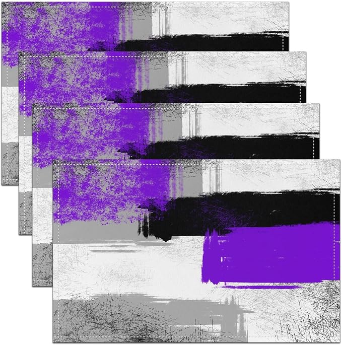 Feelyou Purple Black Grey White Placemats Set of 4 for Kids Boys Girls Abstract Placemat for Kitchen Dining Table Decor Indoor Outdoor 18"x12" Ombre Modern Table Place Mats, Decor Buffalo Check
