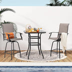 Shintenchi Patio Swivel Bar Set, All Weather Textile Fabric Outdoor High Stool Bistro Set with 2 Bar Chairs and Glass Table for Home, Backyard, Garden, Lawn, Porch (Brown), 3 Pieces