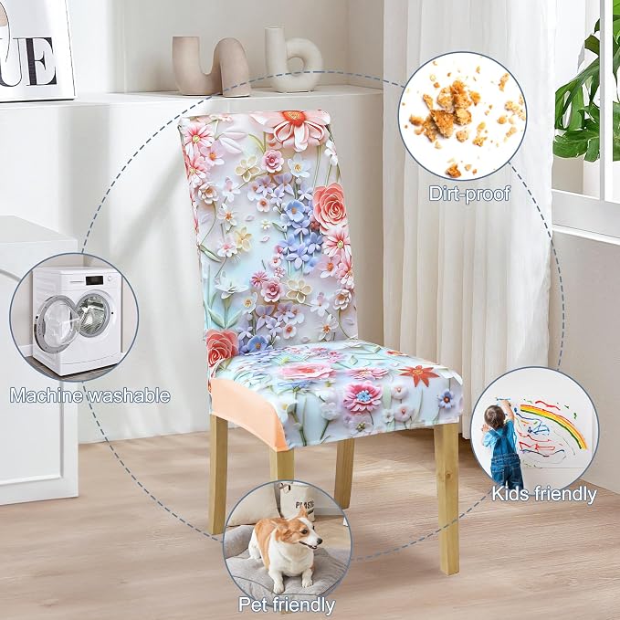 Dining Chair Covers, Stretch Seat Covers, Washable Furniture Protector | 4 Pack, Washable, Stretch Fit, Soft, Non Slip, Dining Chair Covers, Seat Protector, Furniture Cover,Easy Clean