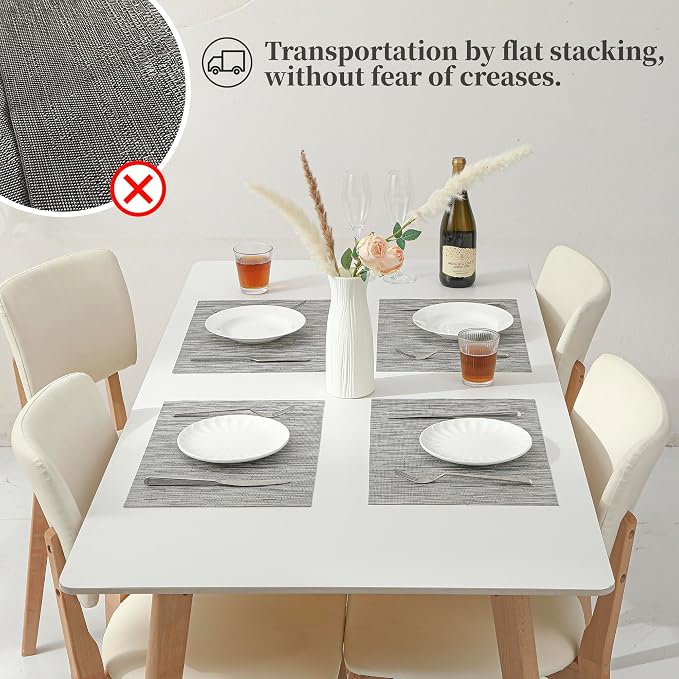Leetaltree Silver Placemats Set of 6 - Heat Resistant Non-Slip Place mats for Dining Table, Washable Durable PVC Vinyl Woven Table Mats（Silver, 6）