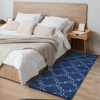Chicrug Shag Geometric Modern Runner Rug for Bedroom, 2x6 Feet Memory Foam Indoor Hallway Runner Carpet, Fluffy Rug for Living Room Bedside Room Decor for Family, Navy/White