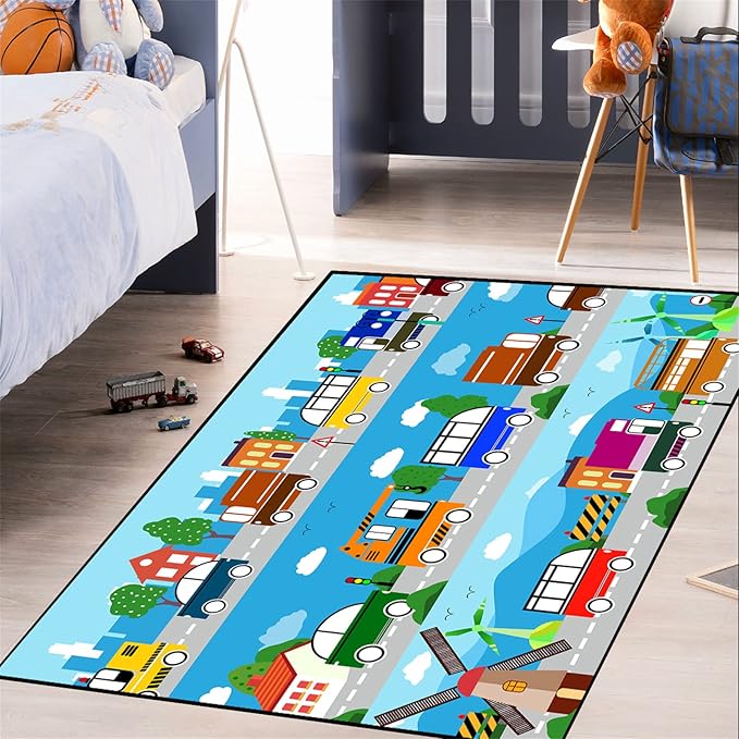 Car Carpet for Kids Kids Rugs for Playroom Car Track Rug Road Rug for Kids Car Play Rug Road Carpet for Toy Cars Car Track Rugs for Boys Car Rug for Boys Room 5'×7'
