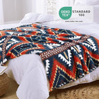 CASAAGUSTO Boho Sherpa Throw Blanket, Aztec Throw, Ultra Soft, Warm, Cozy, Plush, Thick Fleece Bohemian Throw Blanket for Couch, Bed, Sofa (Navy Blue 50 * 60 Inch)