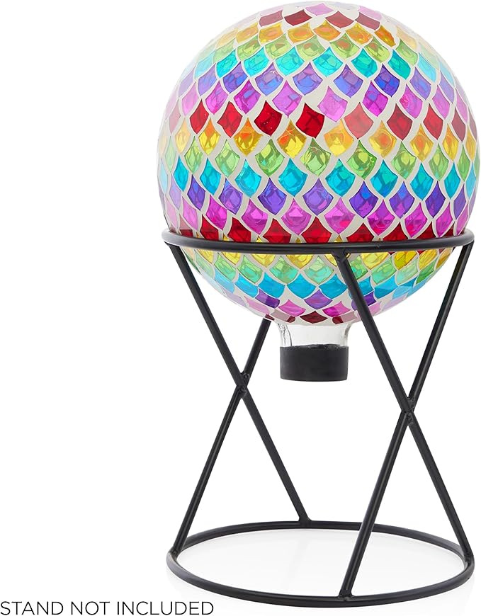 Alpine Corporation - Outdoor Glass Gazing Globe with Mosaic Teardrop Design -10 Inch Diameter, Multicolor