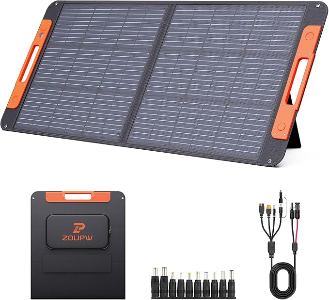 100 Watt Portable Solar Panel with Solar Angle Guide,Camper Essentials,20V Foldable Solar Charger for Power Station, 23.5% High Efficiency IP67 Waterproof 2 Kickstands for Camping RV Blackout