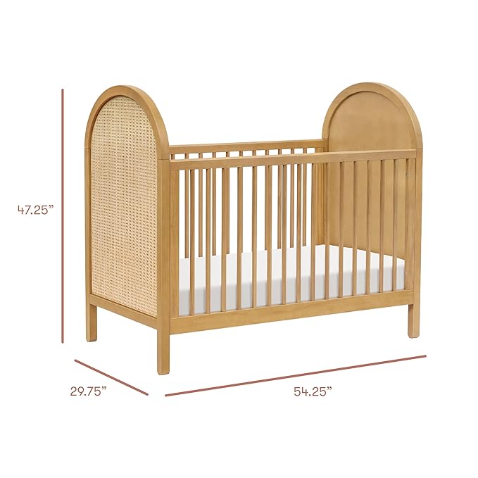 babyletto Bondi Cane 3-in-1 Convertible Crib with Toddler Bed Conversion Kit in Honey with Natural Cane, Greenguard Gold Certified