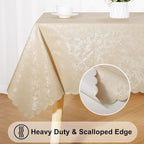 Smiry Rectangle Waterproof Heavy Duty Vinyl Tablecloths, 70 x 90 Inch | Wipeable Washable Floral Embossed Table Cover for Kitchen and Dining Room, Indoor & Outdoor Use, Beige
