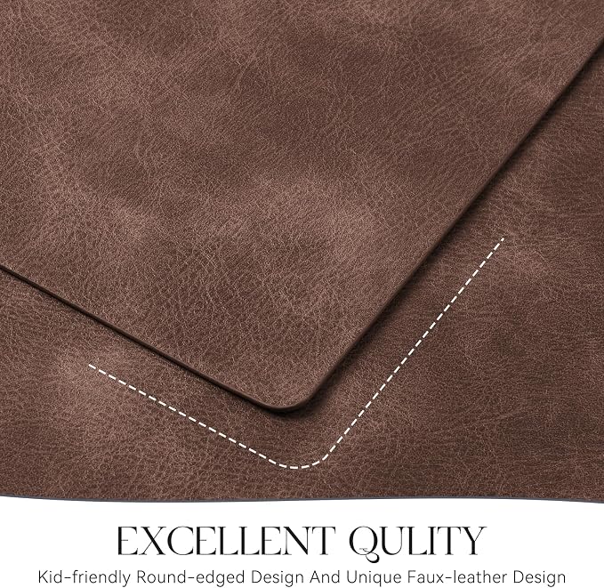 MOSAYT Vinyl Placemats Set of 6-12 X 17 Inch - Faux Leather 100% Waterproof Oil-Proof Wipeable PU Place Mats, Heat Resistant Reversible Table Mats for Kitchen, Dining, Outdoor, Coffee