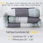 Andency Stripe Comforter Set Full Size (79x90 Inch), 3 Pieces Mint Green Patchwork Striped Comforter, Soft Microfiber Down Alternative Comforter Bedding Set with Corner Loops