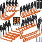 HUPBIPY 26 Pack Garage Hooks Heavy Duty, Wall Mount Ladder Hooks | Storage Organizer With a non-slip coating for Hanging Bicycles Garden Tools Ladders Hoses Ropes and Loose Items(Orange)