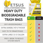 13 Gallon Biodegradable Trash Bags with Drawstrings, 75 Count Plant Based, Code Q Tall Kitchen Compost Bags 50 Liter Bin - Green Garbage Liners - 1.3 mil Thick Heavy Duty and Eco Friendly Trash Bags