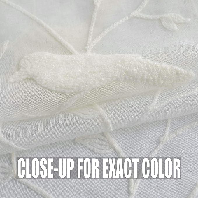 White Sheer Curtains 63 inches Length Birds Embroidered Window Treatment Curtain Sheer Voile Panels for Kitchen, Liviging Room, Bedroom, Small Windows, 42x63, Set of 2