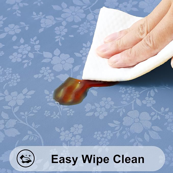 Smiry Rectangle Waterproof Heavy Duty Vinyl Tablecloths, 60 x 120 Inch | Wipeable Washable Floral Embossed Table Cover for Kitchen and Dining Room, Indoor & Outdoor Use, Haze Blue