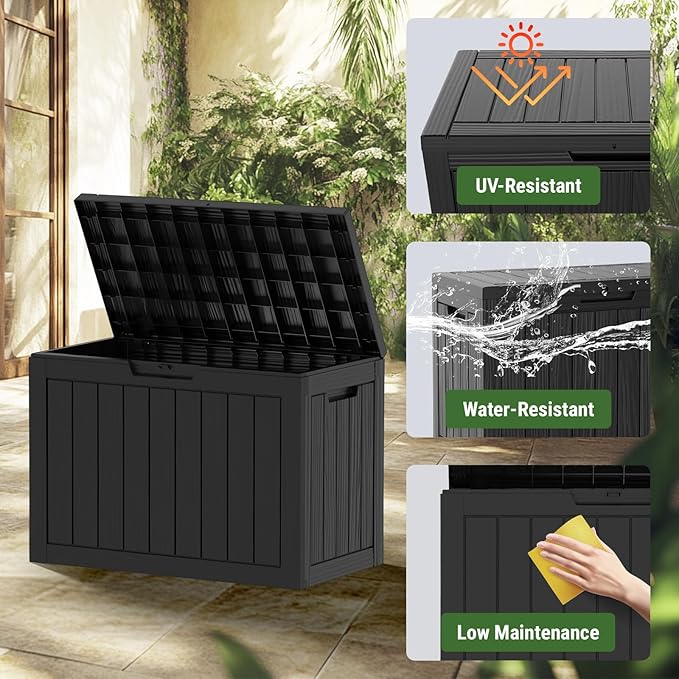 Mars Villa Deck Box, 45 Gallon Resin Indoor and Outdoor Storage Box Waterproof for Patio Furniture Cushions, Pool Supplies, Gardening Tools, Weatherproof and UV Resistant