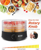 Commercial Chef Food Dehydrator, Five 9.25” BPA-Free Trays, CCD100B6, Black | Dehydrates and Dries Meat, Fruit, Veggies and Jerky, 280W Dehydration Machine, Adjustable Thermostat