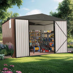 Quictent Heavy Duty 10X10 FT Metal Storage Shed, Lockable Steel Yard Waterproof Tool Shed for Garden, Backyard, Patio, Outside use with Combination Lock(9.5X9.5 FT Base,No Floor)