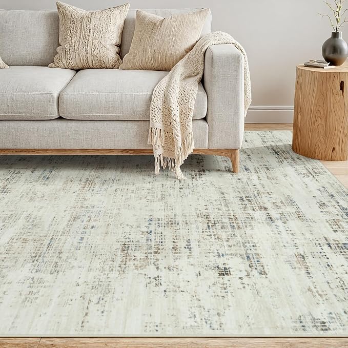 10x12 Washable Area Rug for Living Room Bedroom: Non-Slip Modern Gray White | Machine Washable TPR Backing, Stain-Resistant Low Pile, Pet & Kid Friendly, Abstract Decor for Dining Room, Dorm, Home Office
