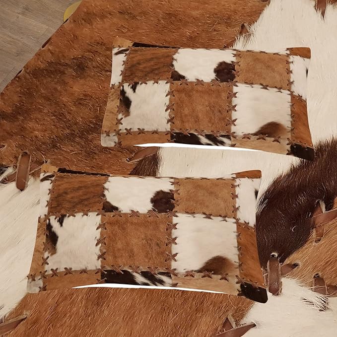 Tailor Shop Brown Cow Print Comforter Set Queen, Farmhouse Cow Print Bedding in A Bag, Leather Stitching Rustic Cowhide Comforter with 2 Matching Pillowcases Bedroom Decor………