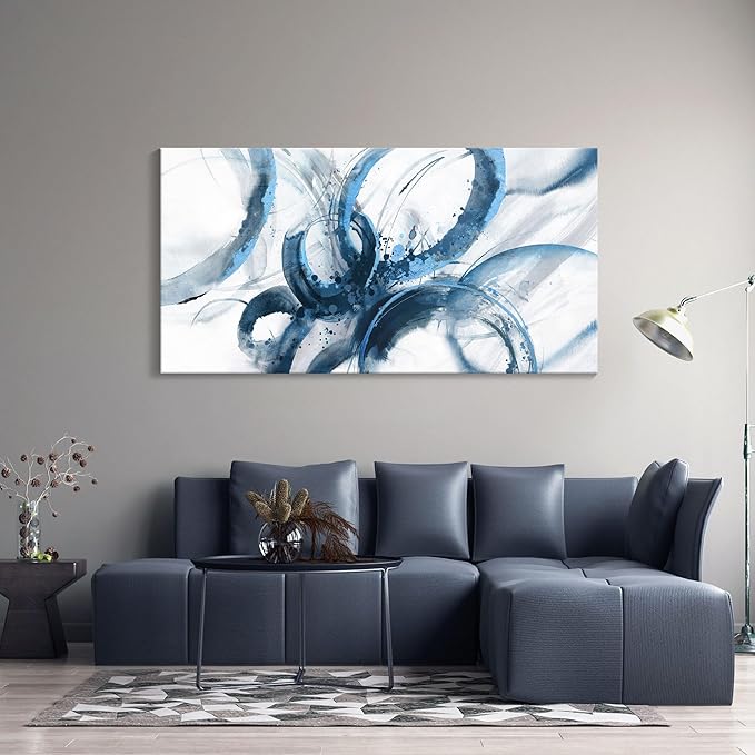 Large Canvas Wall Art Blue Abstract Pictures Wall Art for Living Room Paintings for Wall Decorations Bedroom Decor Aesthetic Framed Office Artwork Wall Decor 29×58in